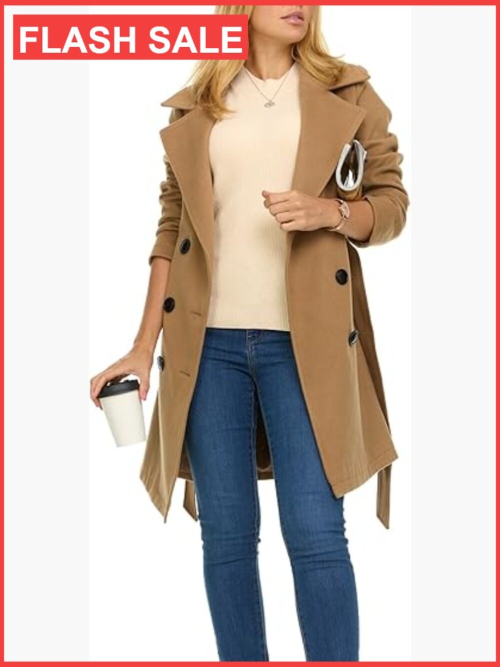 Double-Breasted Faux Wool Trench Coat - Winter Coat